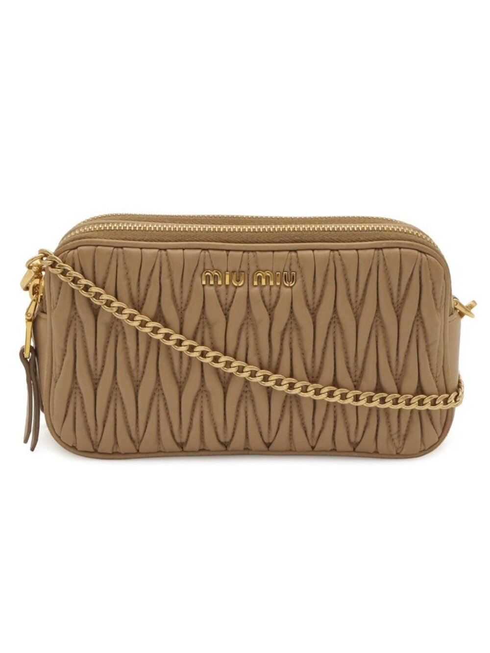 Miu Miu Matelasse Chain Shoulder Bag 2-Way Clutch Leather Nube Beige Domestic